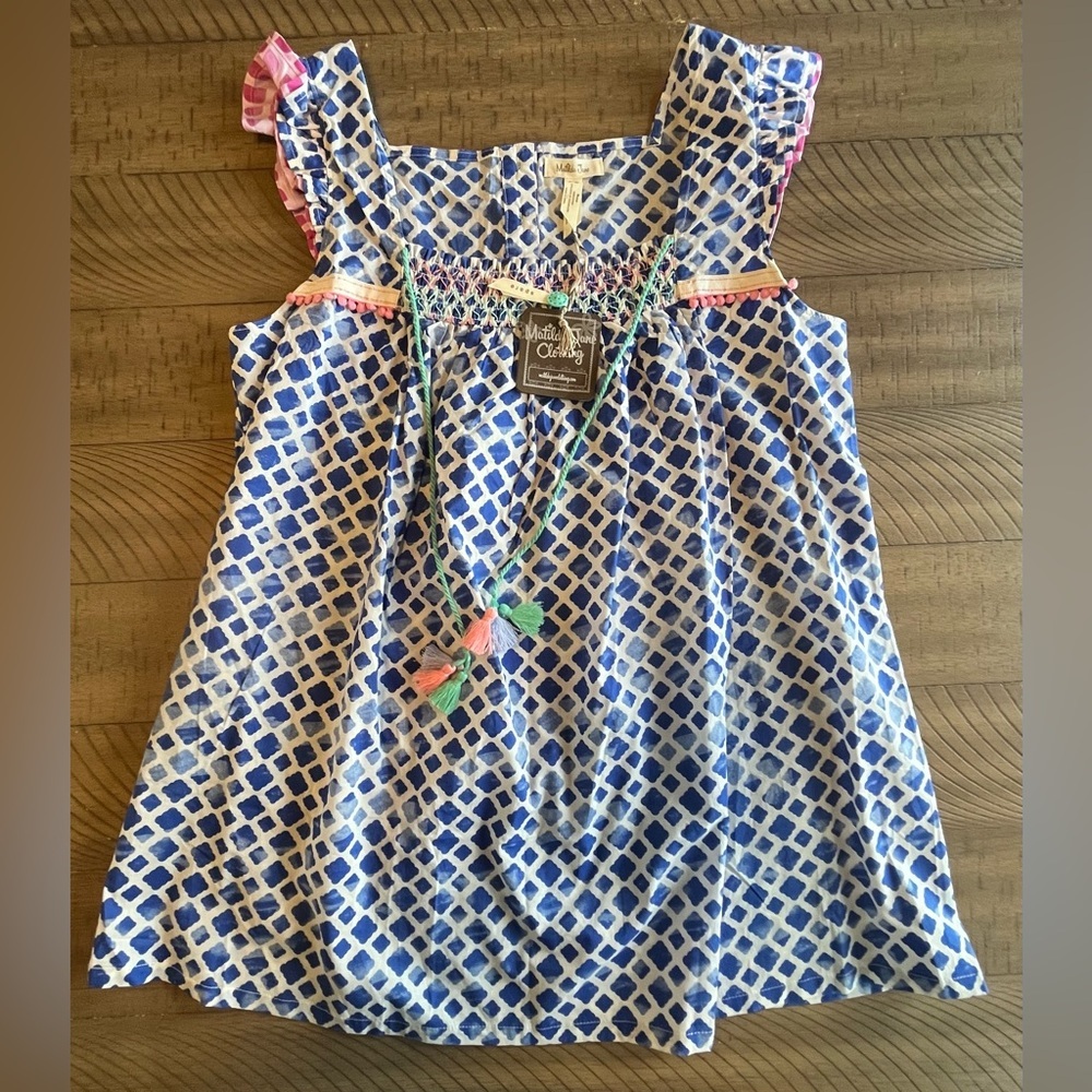 NWT Matilda Jane Wandering Waters Blue and White Tank Top Tassels Medium